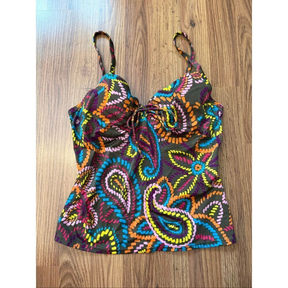 Victoria's Secret Women's Paisley Tie Front Swim Tankini Top Multicolor Size 34A